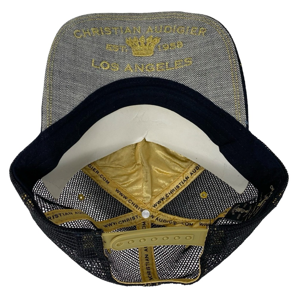 Christian Audigier Skull Rhinestone Embroidered Mesh Trucker Hat Black Multi - Picture 9 of 14